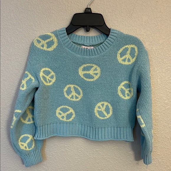 Peace Sign Blue Cropped Sweater for girls - Picture 1 of 6